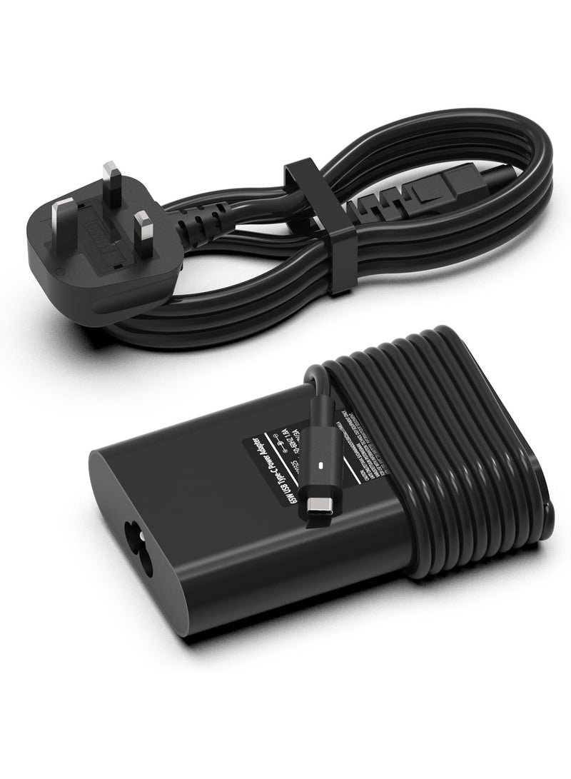 Digipace 65W USB C Laptop Charger, UK Plug Laptop Power Adapter with AC Cable, 65W Laptop Charger for Compatible Dell Laptops, Laptop Fast Charging Adapter and Travel Laptop Charger in Black - Image 1